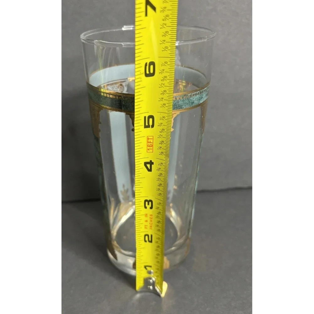 5 Vintage Culver Highball Glasses Athens Greek Columns Green Gold Retro
